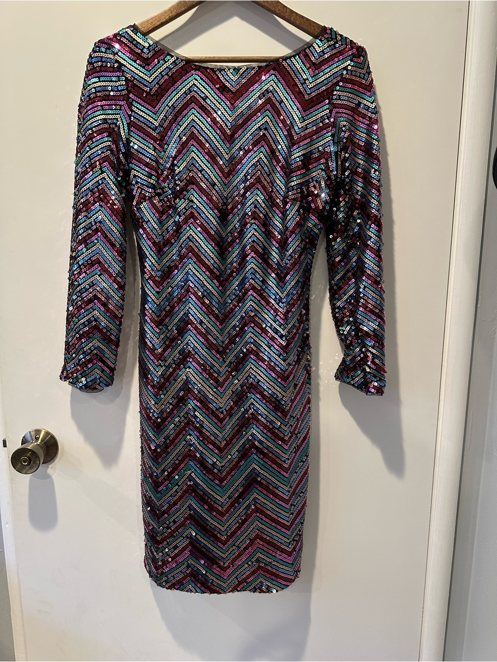 Maggy London Chevron Sequin Cocktail Dress Disco Glam Retro Party Size 6